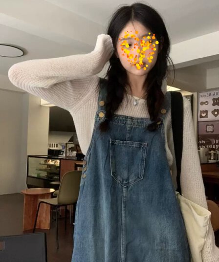 노스탤지어 레트로 멜빵 데님 여성 드레스 2025 여름 새로운 작은 키 루즈핏 슬림해 보이는 중간 길이 치마