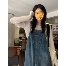 批发怀旧复古背带牛仔连衣裙女2025夏季新款小个子宽松显瘦中长款裙子