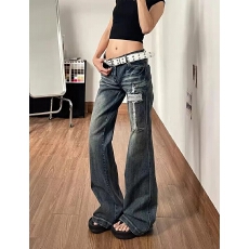 批发美式复古十字架破洞牛仔<b class='q'>裤</b>女夏季低腰高街设计感修身<b class='q'>显瘦</b>微喇叭<b class='q'>裤</b>