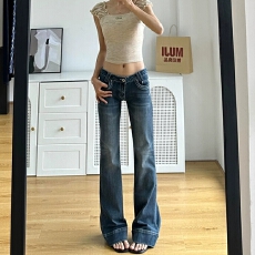 批发易梦玲同款 低腰<b class='q'>牛仔裤</b><b class='q'>女</b>2026新款复古拖地辣妹弹力微喇裤子