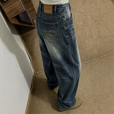 批发阔腿牛仔<b class='q'>裤</b>女2026新款秋爆款设计感美式慵懒风<b class='q'>显瘦</b>直筒宽松弯刀<b class='q'>裤</b>