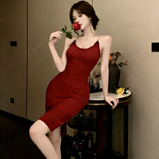 批发实拍新款小个子性感女夜店针织吊带小礼服打底长<b class='q'>裙</b><b class='q'>开叉</b>连衣<b class='q'>裙</b>