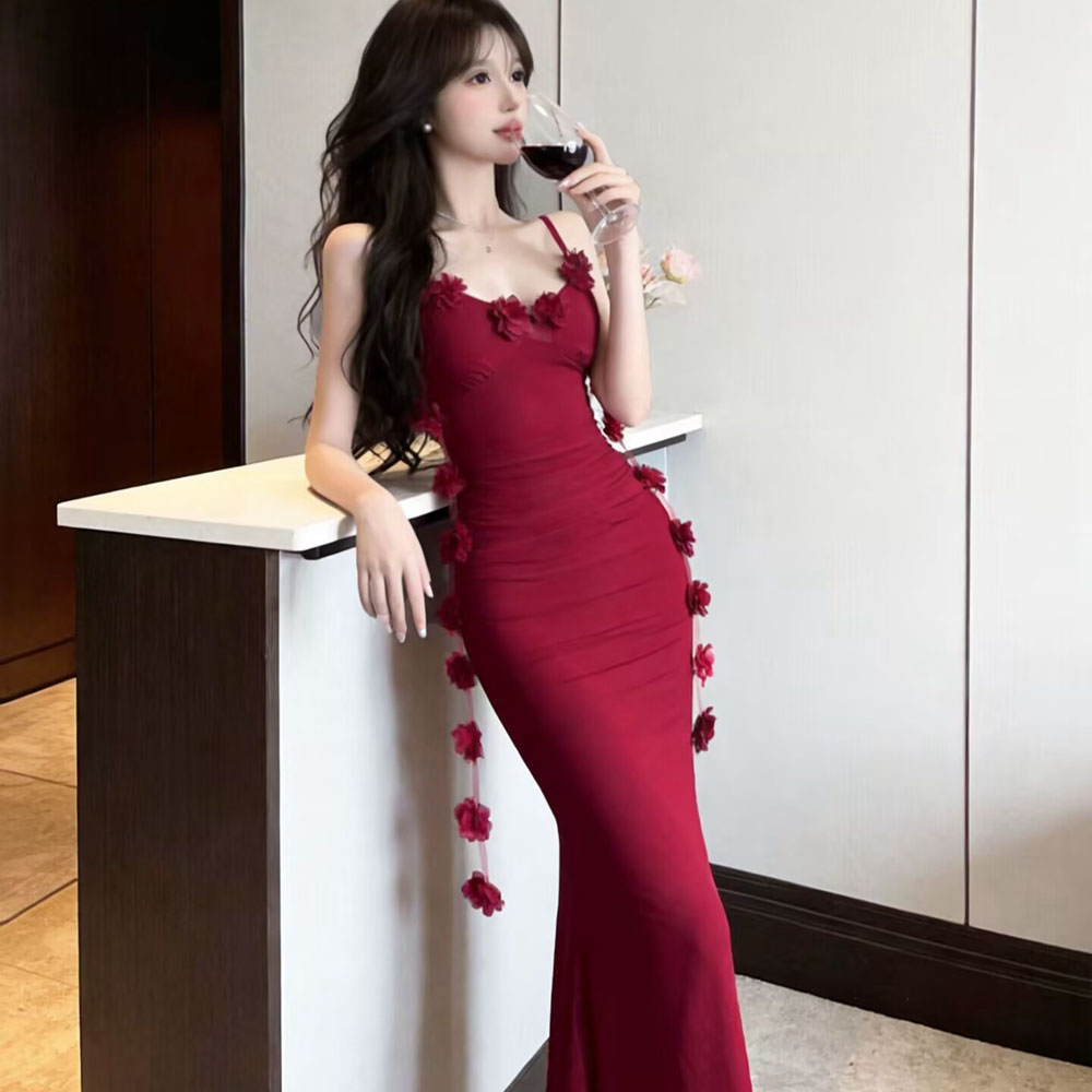 프랑스식 꽃 술 순수한 욕망 달콤한 핫걸 슬립 드레스 조끼 로얄 자매 백리스 해변 휴가 바람 길다 치마