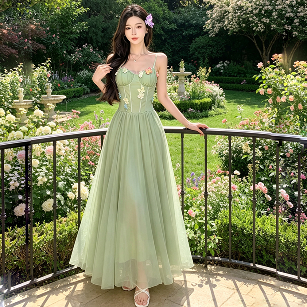 실사 해변가 휴가 슬립 해변 드레스 꽃 섬 아름다운 해변 드레스 여행 길다 치마 여성 의류