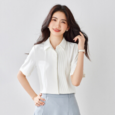 批发风琴褶白色衬衫女短袖<b class='q'>夏季</b>设计感小众职业工装衬衣面试正装<b class='q'>工作服</b>