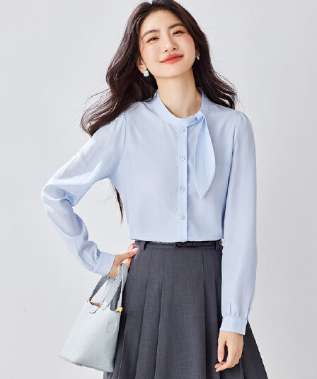 라이 경기 서울 여성 셔츠 디자인 센스 리본 긴팔 셔츠 주간 실크 맨위 2026 가을 새로운