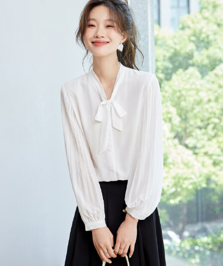 출퇴근 주간 접시 사무실 lady 심하게 추천 색상 시스템 너무 사랑하는 플리츠 리본 셔츠