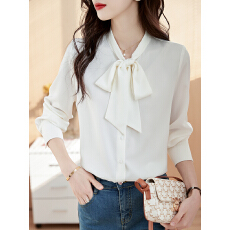批发蝴蝶结飘带雪纺白色<b class='q'>衬衫</b><b class='q'>女士</b>2026新款洋气<b class='q'>衬衣</b>职业轻奢高级感上衣