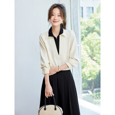 批发春秋季撞色<b class='q'>假两件</b>长袖<b class='q'>衬衫</b>女2026新款法式两穿上衣<b class='q'>衬衣</b>内搭