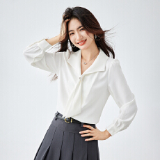 批发法式气质领结衬衫女2026春季新款职场通勤百搭雪纺小上衣
