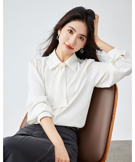2026 가을 쉬폰 셔츠 여성 경력 착용 가져 가라. 긍정적 인 로드 중 화이트 인사이드 잡아라. 의류 정장 면접 세트 셔츠