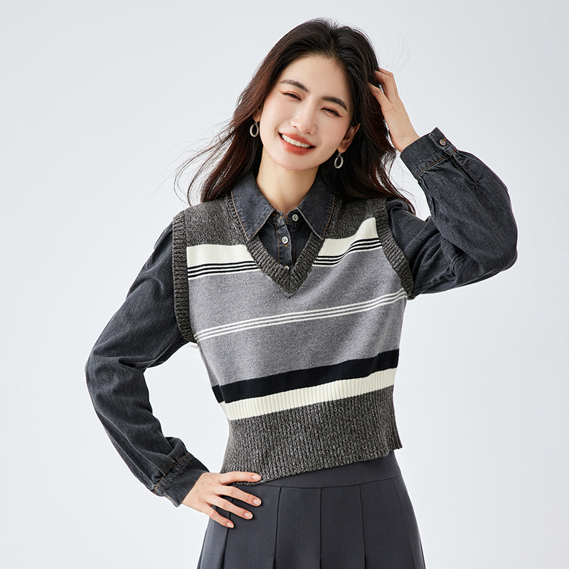 2026 봄 새로운 학원 스타일 레이 부서 페이크 레이어드 셔츠 긴팔 셔츠 맨위 여성