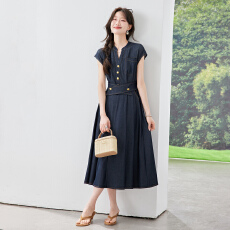 批发仿牛仔连衣裙女2026夏季新款设计感收腰<b class='q'>显瘦</b>气质通勤长裙子