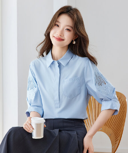 반팔 여성 셔츠 2026 새로운 여름 Chic 외국 가스 쉬폰 블라우스 맨위 프랑스식 패션 품격 셔츠