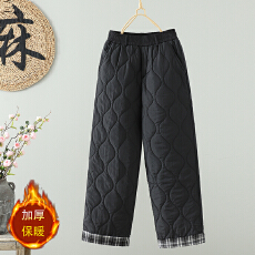 批发复古格子阔腿裤女冬款新款拼接加厚休闲设计感宽松直筒裤子