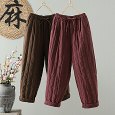 批发2025冬季新款休闲百搭绗线砂洗<b class='q'>亚麻</b>炒色做旧收脚显瘦棉<b class='q'>裤</b>