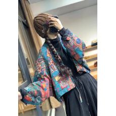 批发款民族风文艺中国风印花<b class='q'>亚麻</b>夹棉加厚短<b class='q'>外套</b>薄棉服女棉衣2025