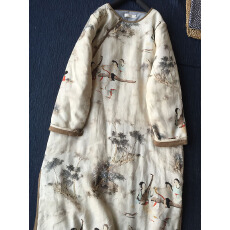 批发中式女装中国风棉服复古盘扣棉衣女秋冬季复古印花亚麻长袖<b class='q'>连衣裙</b>