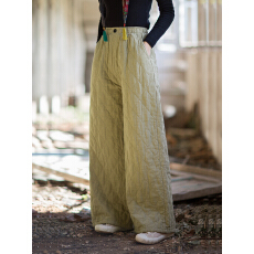 批发夹棉棉裤女25冬季新款松紧腰<b class='q'>亚麻</b>保暖阔腿裤