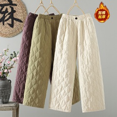 批发夹棉棉裤女25冬季新款松紧腰<b class='q'>亚麻</b>保暖阔腿裤