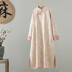 批发新中式<b class='q'>提花</b>刺绣<b class='q'>连衣裙</b>女25春秋季新款宽松斜襟改良旗袍长裙
