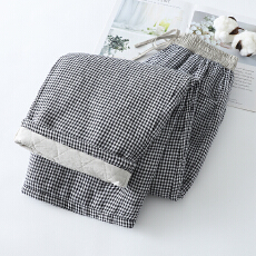 批发冬季保暖加厚夹棉阔腿裤女2025新款拼接腰头抽绳格纹直筒棉裤