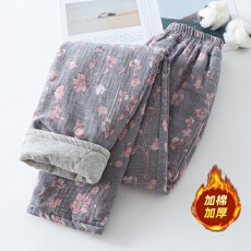 批发复古印花女冬款新款棉裤拼接加厚休闲设计感宽松直筒裤子2025