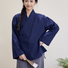 批发斜襟太极服八段锦女武当道士服装男道袍练功服棉麻居士汉服禅服春