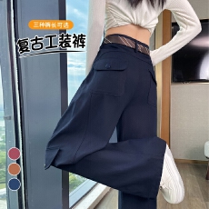 批发实拍2025<b class='q'>秋</b>季新款弯刀工装裤复古休闲裤直筒阔腿休闲运动裤女