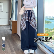 批发实拍2025<b class='q'>秋</b>季新款复古格子屁帘工装裤高腰束脚阔腿两穿休闲运动裤
