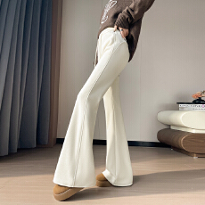 批发实拍2025秋冬<b class='q'>新款</b>加绒裤子女微喇羊绒高腰加厚阔腿喇叭拖地裤女