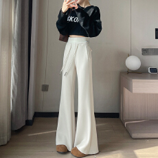 实拍2025秋冬新款醋酸羊毛微喇裤加绒高腰直筒休闲阔腿拖地裤女