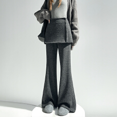 批发<b class='q'>实拍</b>2025新款秋冬加绒高腰窄版屁帘微喇<b class='q'>裤</b>女醋酸羊毛微喇休闲<b class='q'>裤</b>