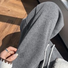 批发实拍2025人字纹休闲香蕉裤拖地裤女毛呢弯刀裤加绒高腰阔腿裤