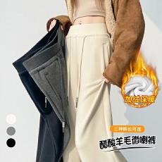 批发实拍2025秋冬新款醋酸羊毛阔腿拖地裤女微喇裤加绒高腰直筒休闲裤