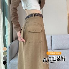 批发实拍2025秋<b class='q'>冬</b>新款高腰阔腿休闲裤直筒复古运动裤女弯刀裤工装裤