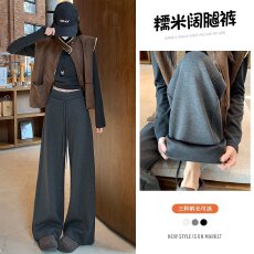 批发实拍2025秋冬新款米白色醋酸羊毛阔腿加绒窄版休闲羊绒裤直筒裤女