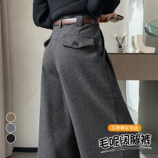 批发实拍2025<b class='q'>秋</b>冬新款加绒休闲裤毛呢阔腿裤拖地裤高腰窄版女