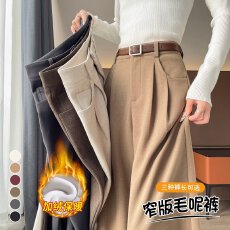 批发实拍2025<b class='q'>秋</b>冬加绒新款宽松显瘦毛呢阔腿裤拖地裤高腰休闲拖地裤女
