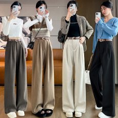 批发实拍2025<b class='q'>秋</b>冬新款加绒高腰窄版直筒休闲裤毛呢阔腿裤拖地裤女