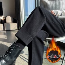 批发实拍2025秋冬新款毛呢<b class='q'>哈伦裤</b>烟管裤直筒加绒西装裤九分休闲裤女