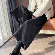 批发实拍2025秋冬新款毛呢高腰九分休闲裤直筒裤哈伦加绒西装裤女