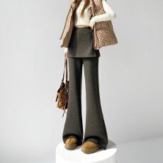 批发实拍2025秋冬新款加绒休闲两件套<b class='q'>裙裤</b>阔腿拖地裤羊绒裤微喇裤女