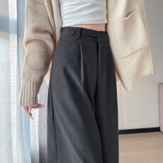 批发实拍2025秋冬<b class='q'>新款</b>加绒窄版直筒休闲拖地<b class='q'>裤</b>高腰毛呢<b class='q'>阔腿裤</b>女