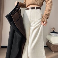 批发实拍2025秋冬<b class='q'>新款</b>米白色拖地<b class='q'>裤</b>毛呢羊绒休闲<b class='q'>裤</b>醋酸羊毛<b class='q'>阔腿裤</b>女