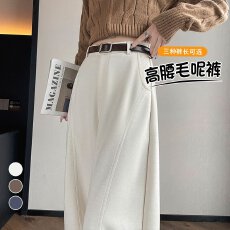 批发实拍2025秋冬<b class='q'>新款</b>加绒羊绒阔腿休闲<b class='q'>裤</b>米白色醋酸羊毛毛呢弯刀<b class='q'>裤</b>女