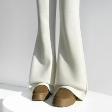 批发实拍2025秋冬新款米白色加绒阔腿裤羊羔绒直筒拖地裤高腰<b class='q'>休闲裤</b>女