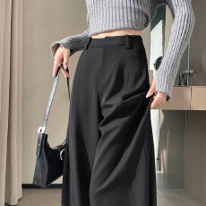 批发实拍2025秋冬新款加绒<b class='q'>西装</b>裤高腰窄版阔腿裤直筒休闲拖地裤女