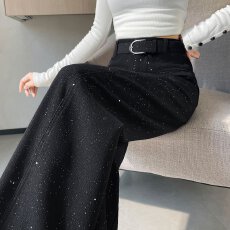批发实拍2025秋冬新款加绒亮片弯刀<b class='q'>西装</b>裤高腰窄版阔腿香蕉裤休闲裤女
