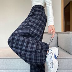 批发实拍2025秋冬新款高腰束脚阔腿裤两<b class='q'>穿</b>运动休闲裤加绒格子<b class='q'>工装裤</b><b class='q'>女</b>